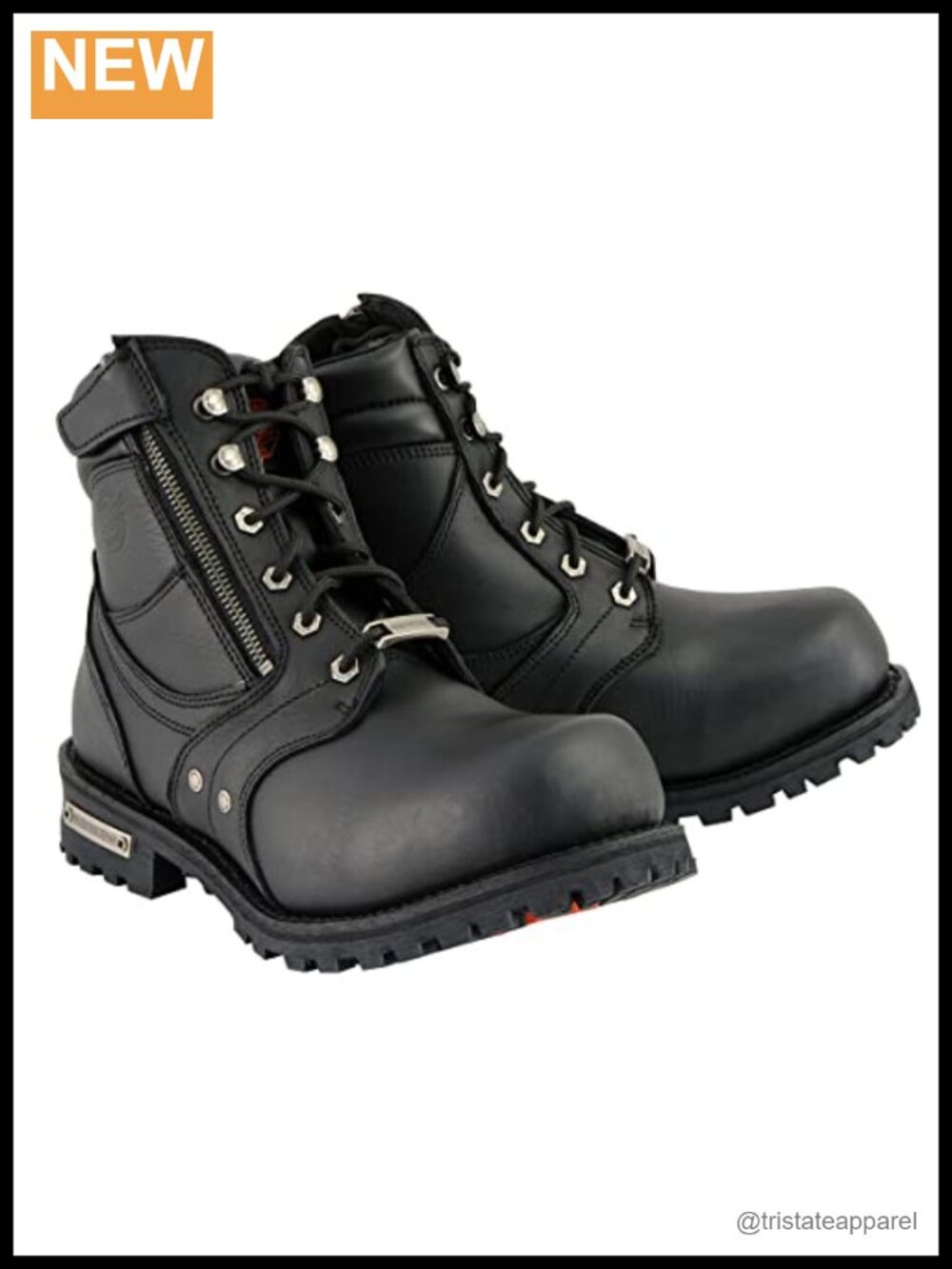 Leather 6-Inch Lace-Up Motorcycle Boots with Zipper Closure